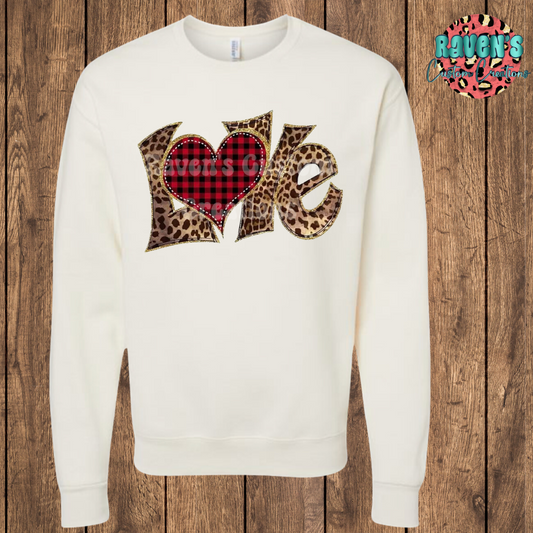 Leopard and Plaid Love Crewneck Sweatshirt