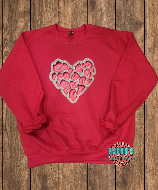 Valentine's Day Sweatshirt, 3D Puff Valentine's Day Shirt, Leopard Print Shirt, Valentine Leopard Shirt, Metallic Puff Shirt